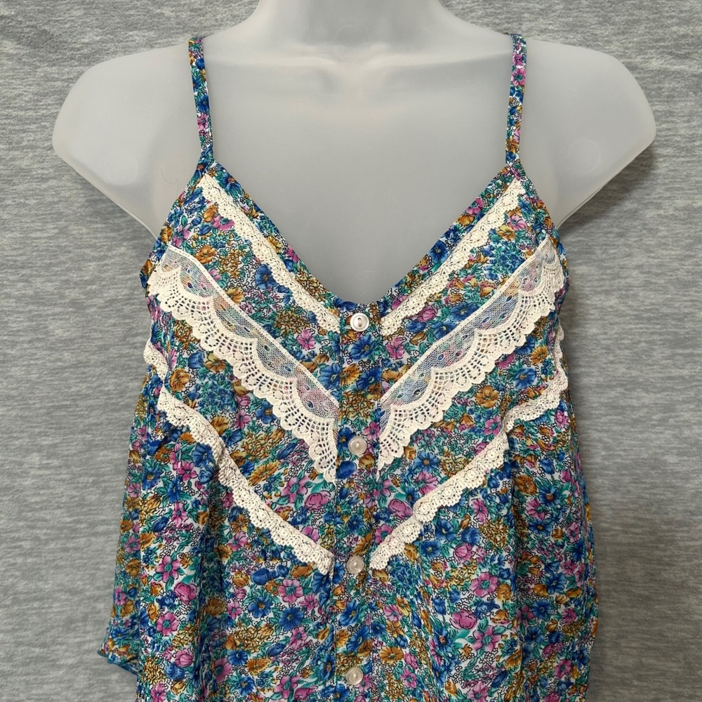 dELiA*s Floral Cami Top Womens Small Blue Y2K Babydoll Boho‎ Lace Feminine - Picture 3 of 9